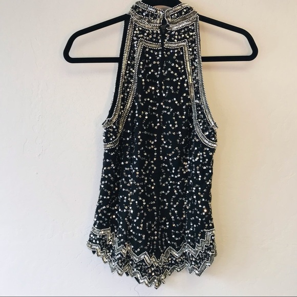 Vintage Sequin Beaded Bedazzled Choker Neck Silk Blouse Small - Picture 7 of 10